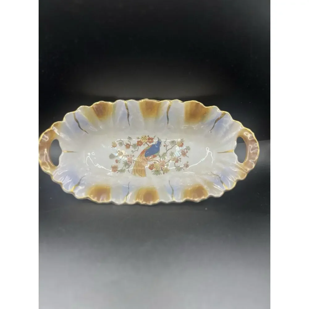 Vintage Oval‎ Ceramic Trinket Dish W/Exotic Bird And Flowers Made In Germany